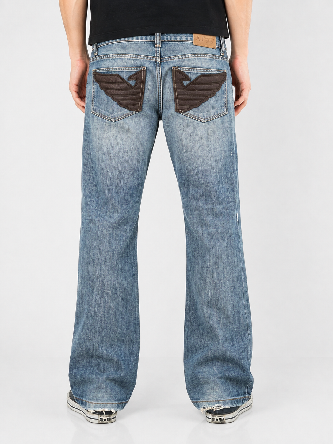 Armani jeans — worn on model, detail