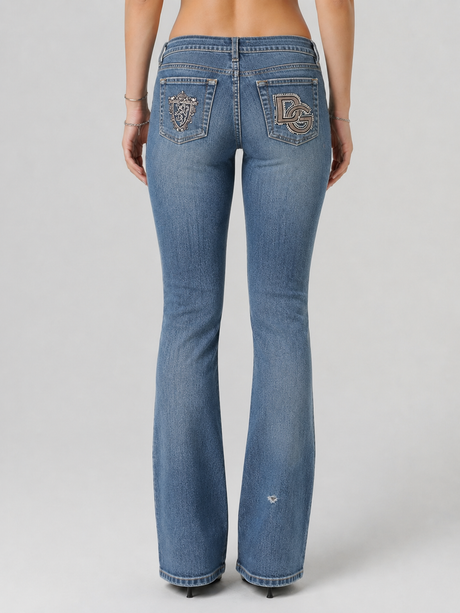 Dolce & Gabbana Dark Wash Rhinestone Bootcut Jeans